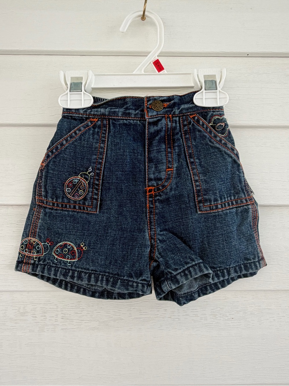 NWT OshKosh B'gosh Vintage 2000s Shorts 6–9M Ladybug Embroidered Denim Cotton